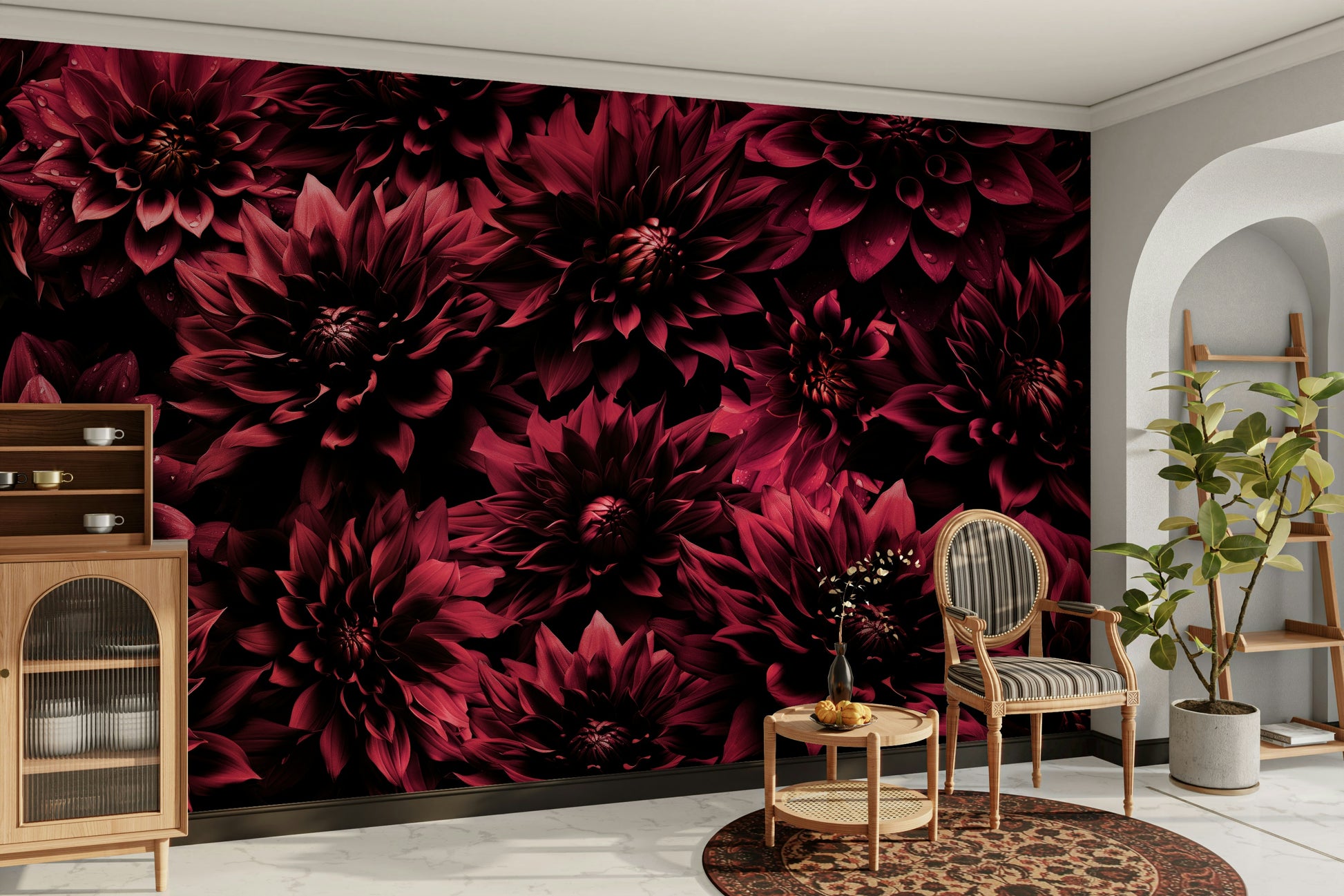 Midnight Burgundy Dahlia mural wallpaper

