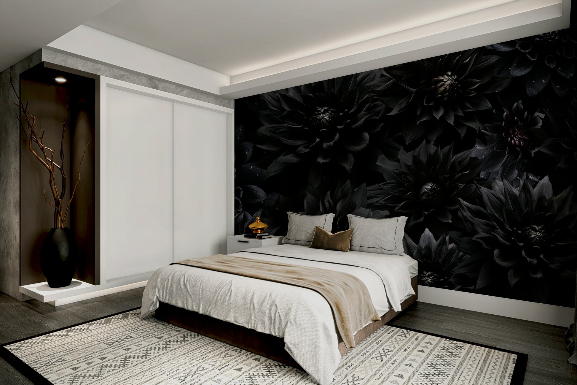 Sophisticated mural wallpaper with deep colors

