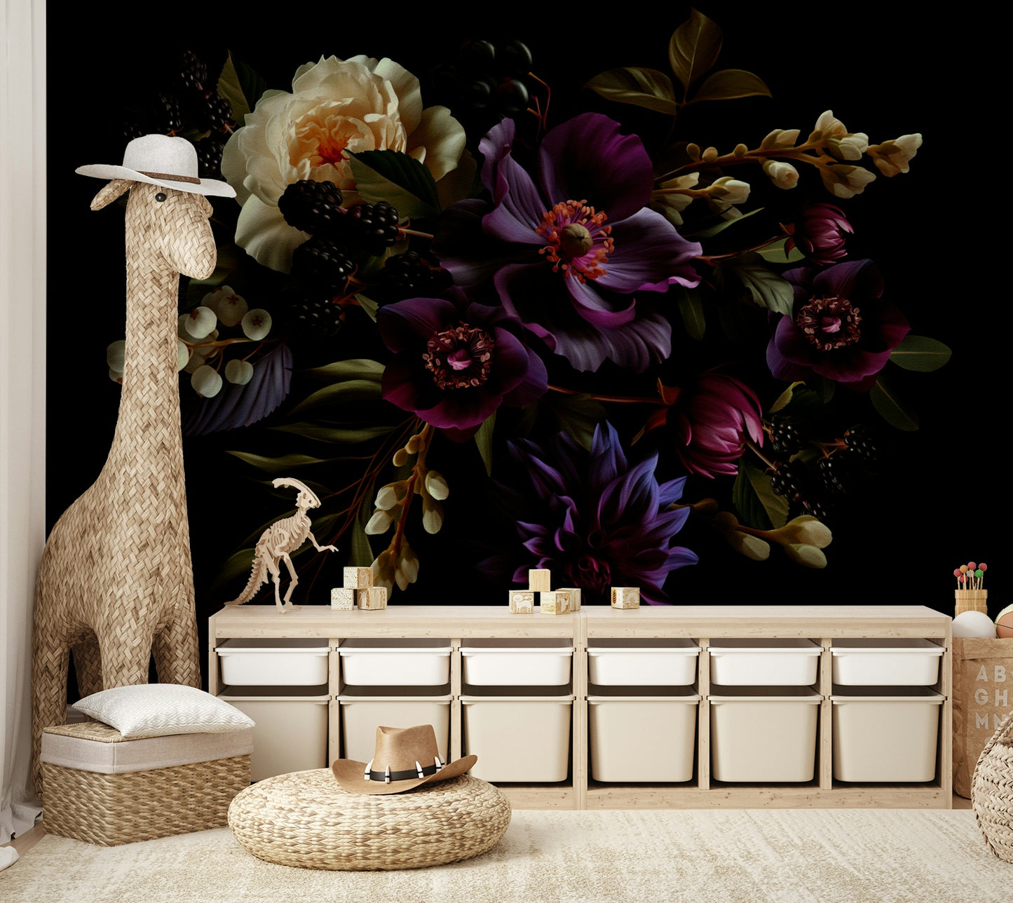 Calming botanical mural wallpaper

