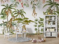 Soft nature wall mural with animals

