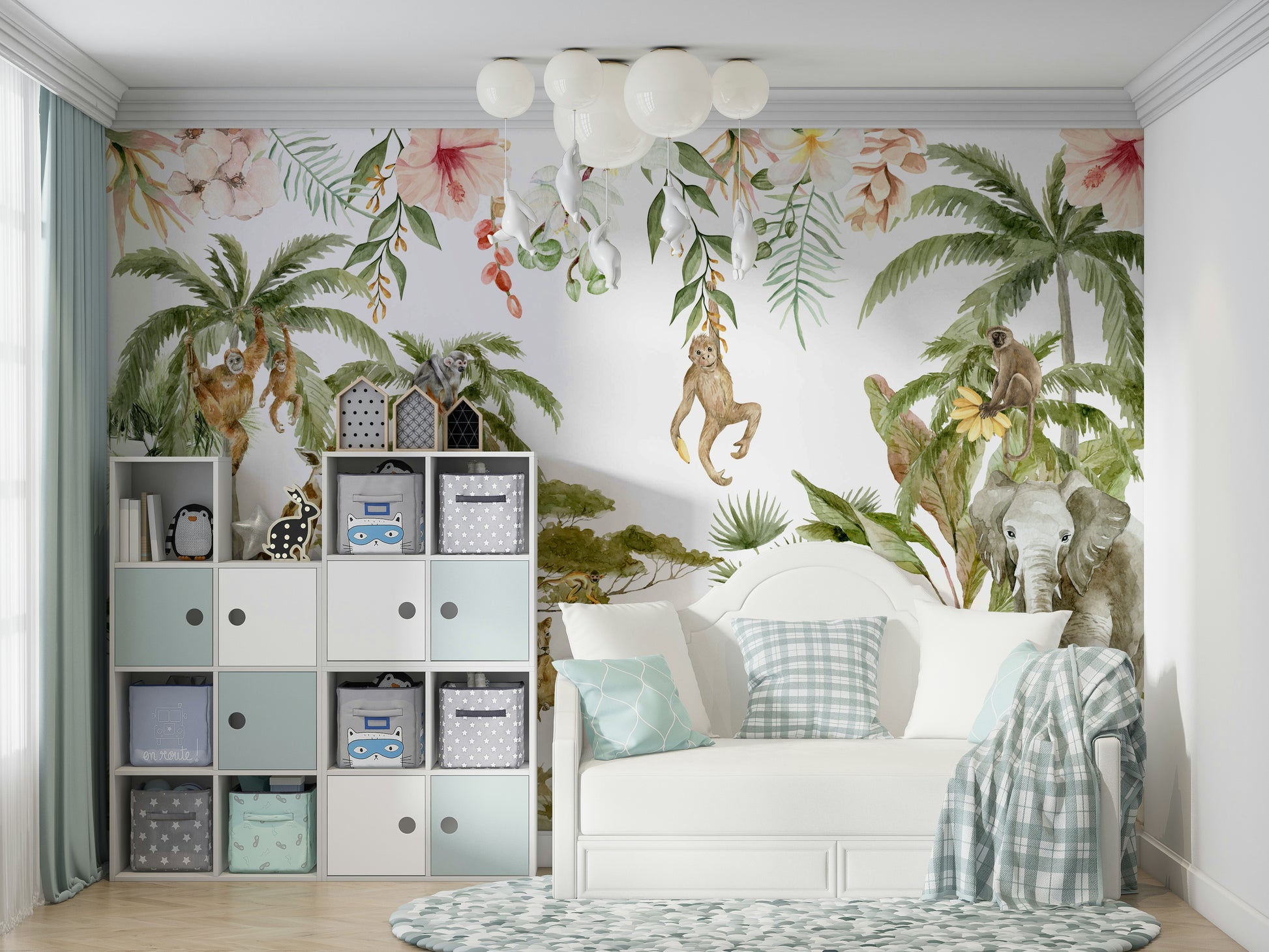 Hand-painted animal mural wallpaper

