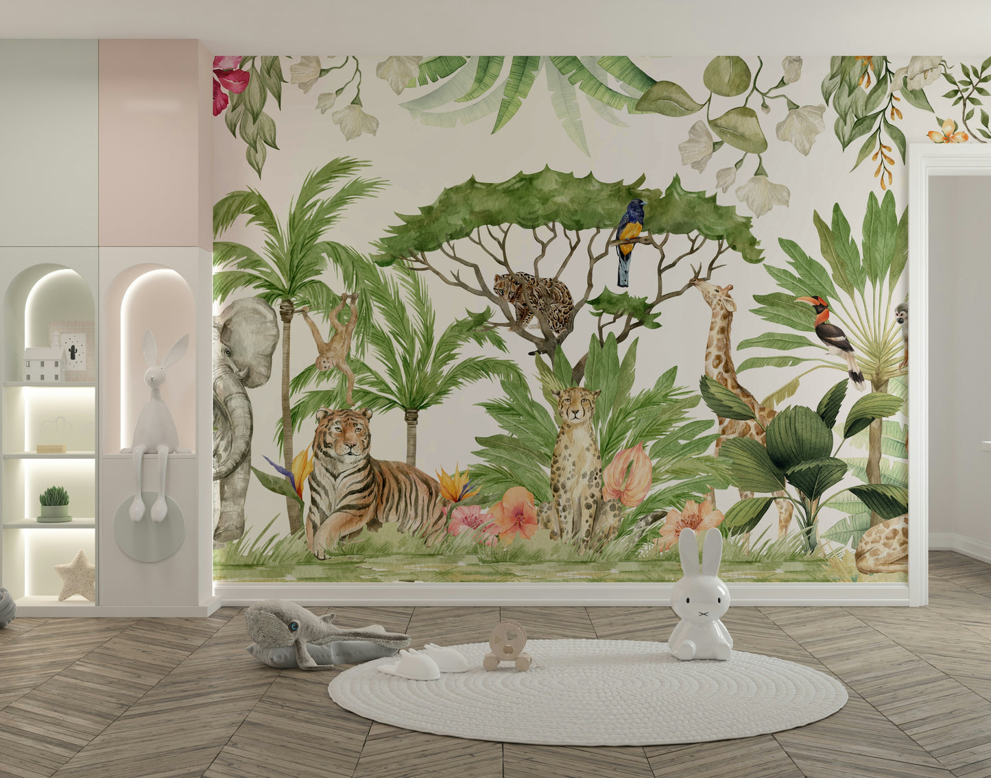 Nursery wallpaper with watercolor animals

