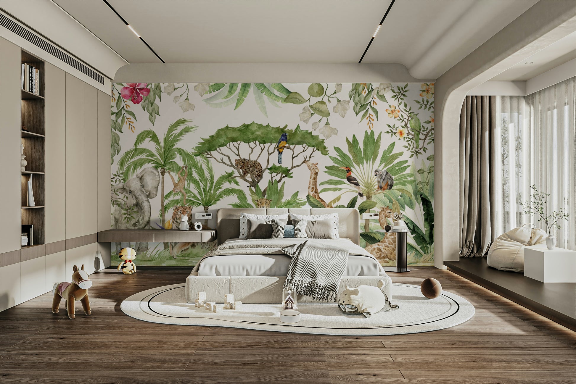 Hand-painted wildlife wallpaper for walls

