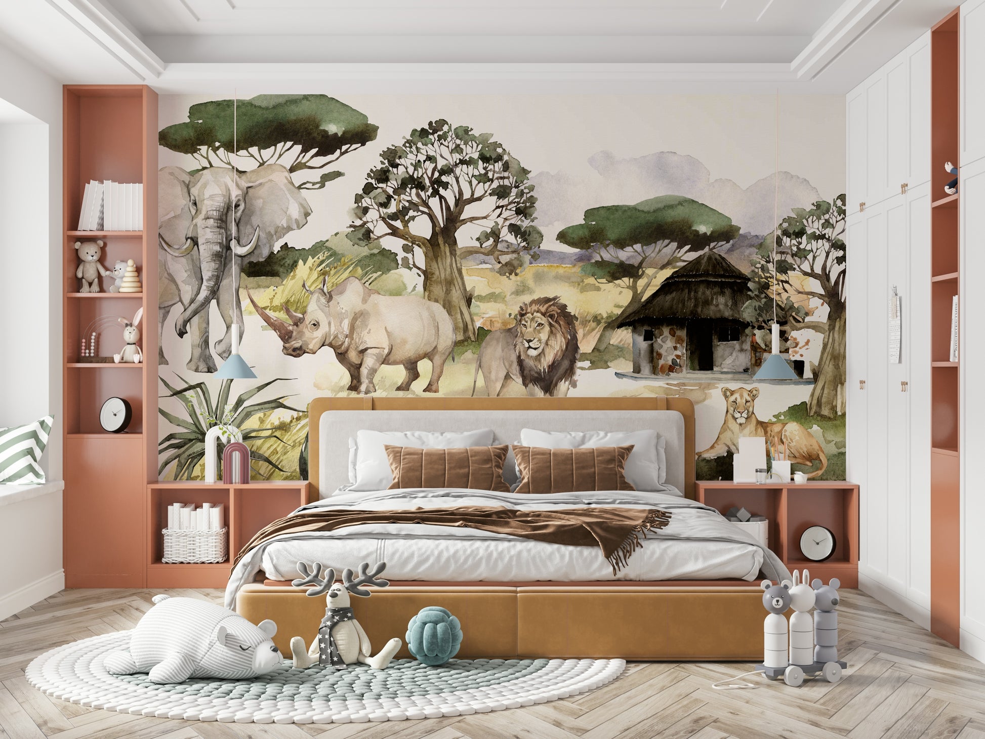 Watercolor animal wall mural for living rooms

