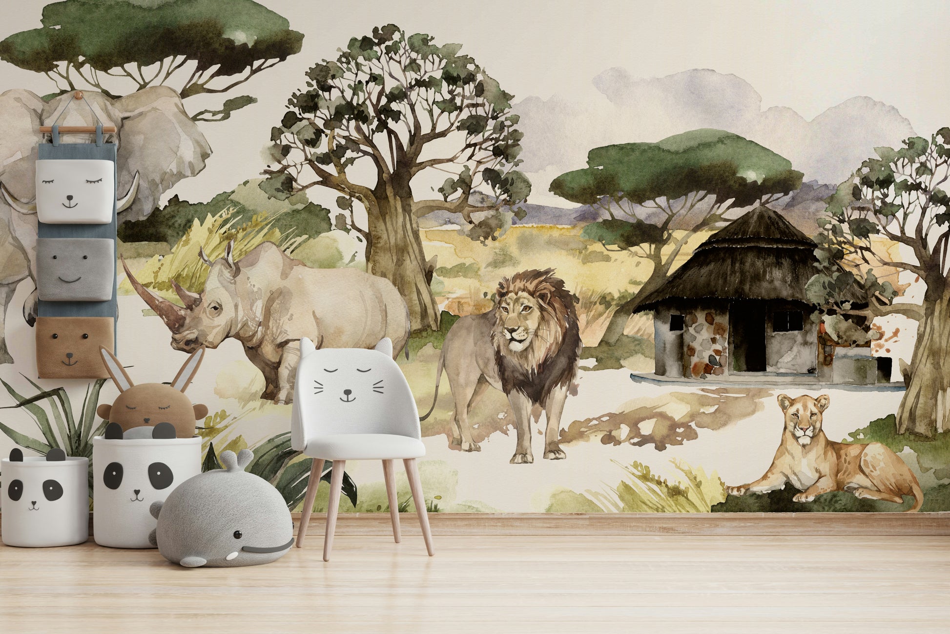 Nature-inspired African mural wallpaper

