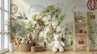 Wall mural with soft trees and animals

