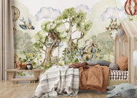 Gentle forest wallpaper for kids’ walls

