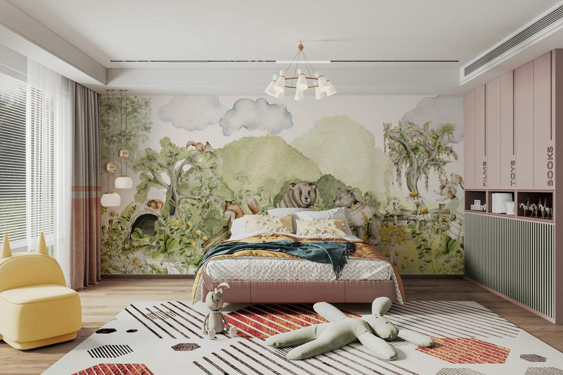 Forest Friends Forever wall mural with fox and owl

