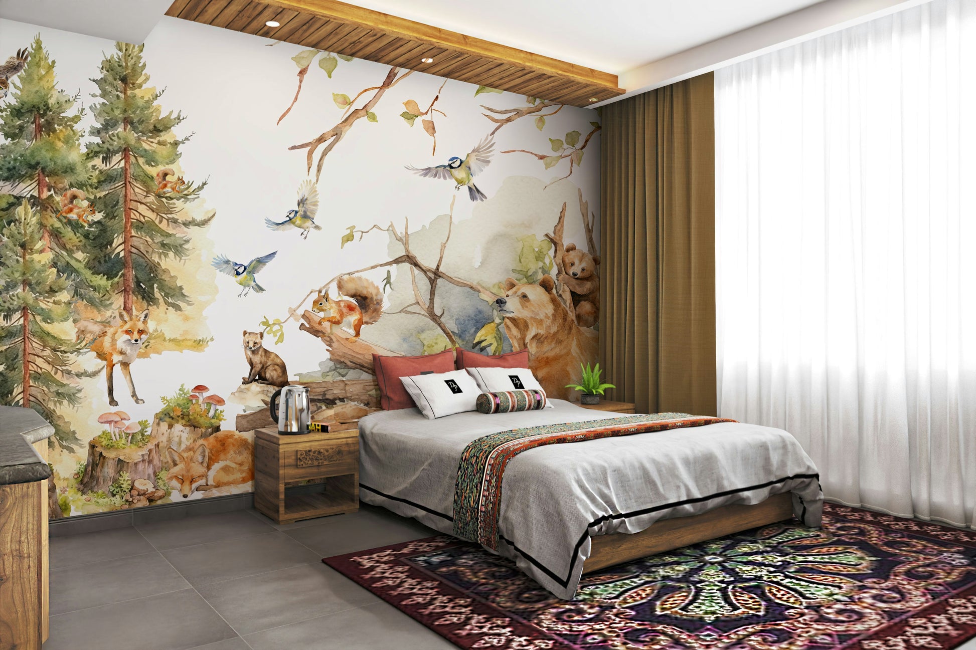 Wall mural with gentle trees and leaves


