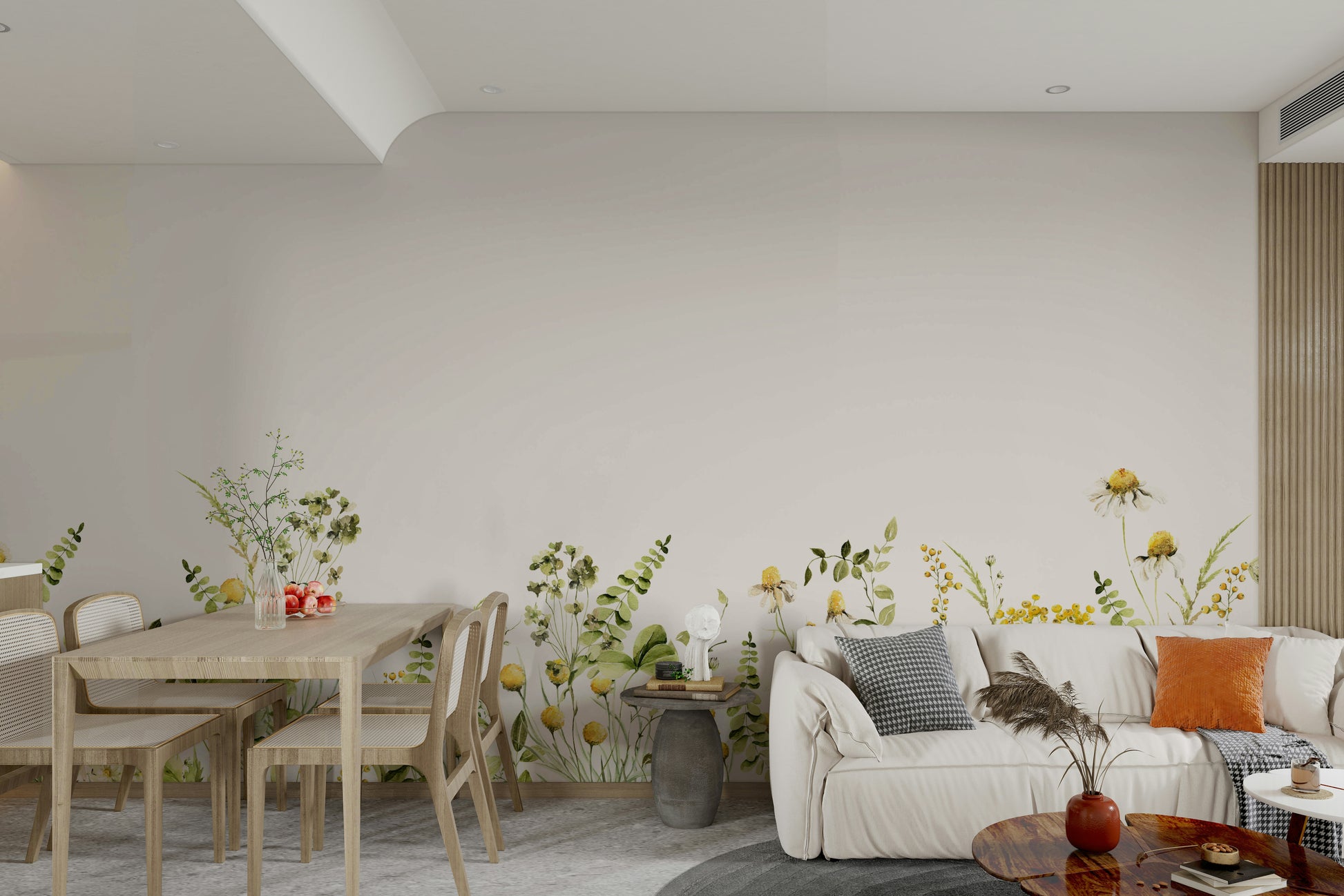 Cheerful mural wallpaper with meadow design

