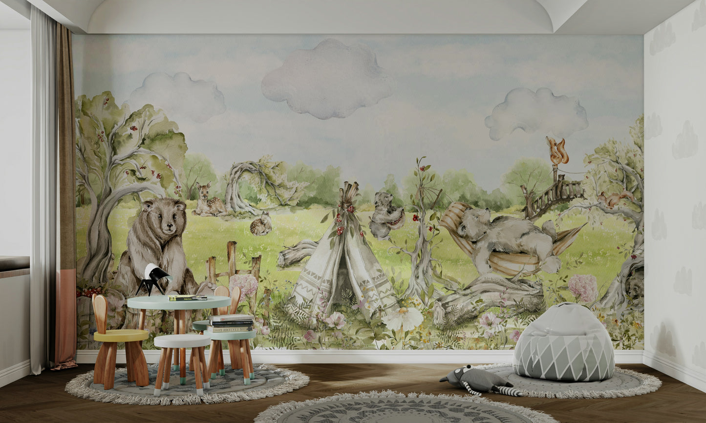 Peaceful wallpaper with woodland background

