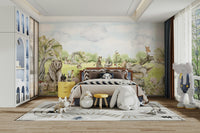 Tree mural wallpaper in subtle colours

