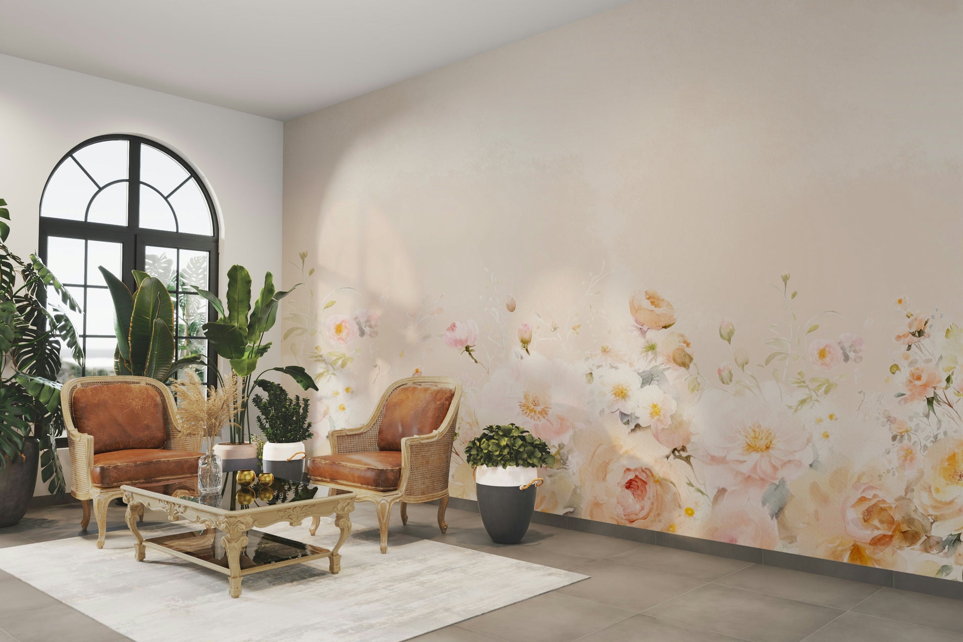 Living room floral wall mural


