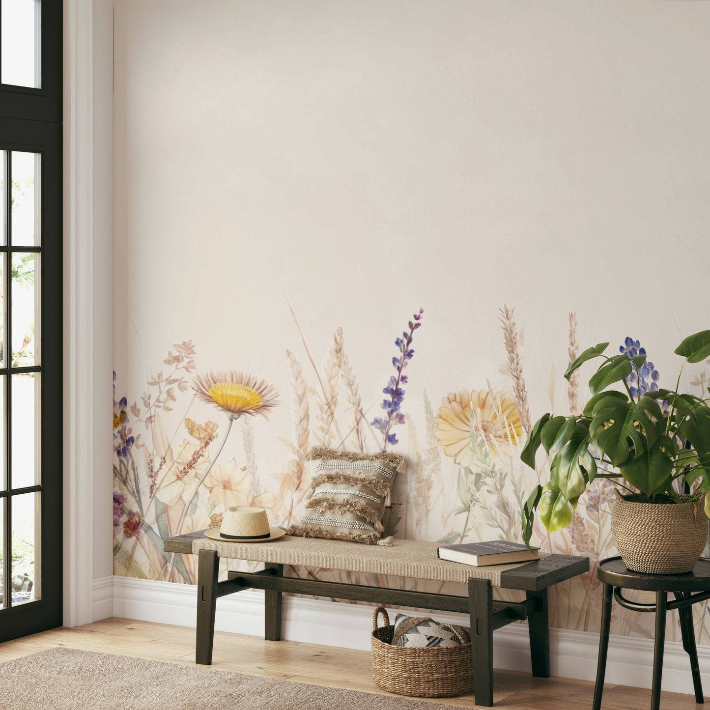 Watercolor floral mural wallpaper

