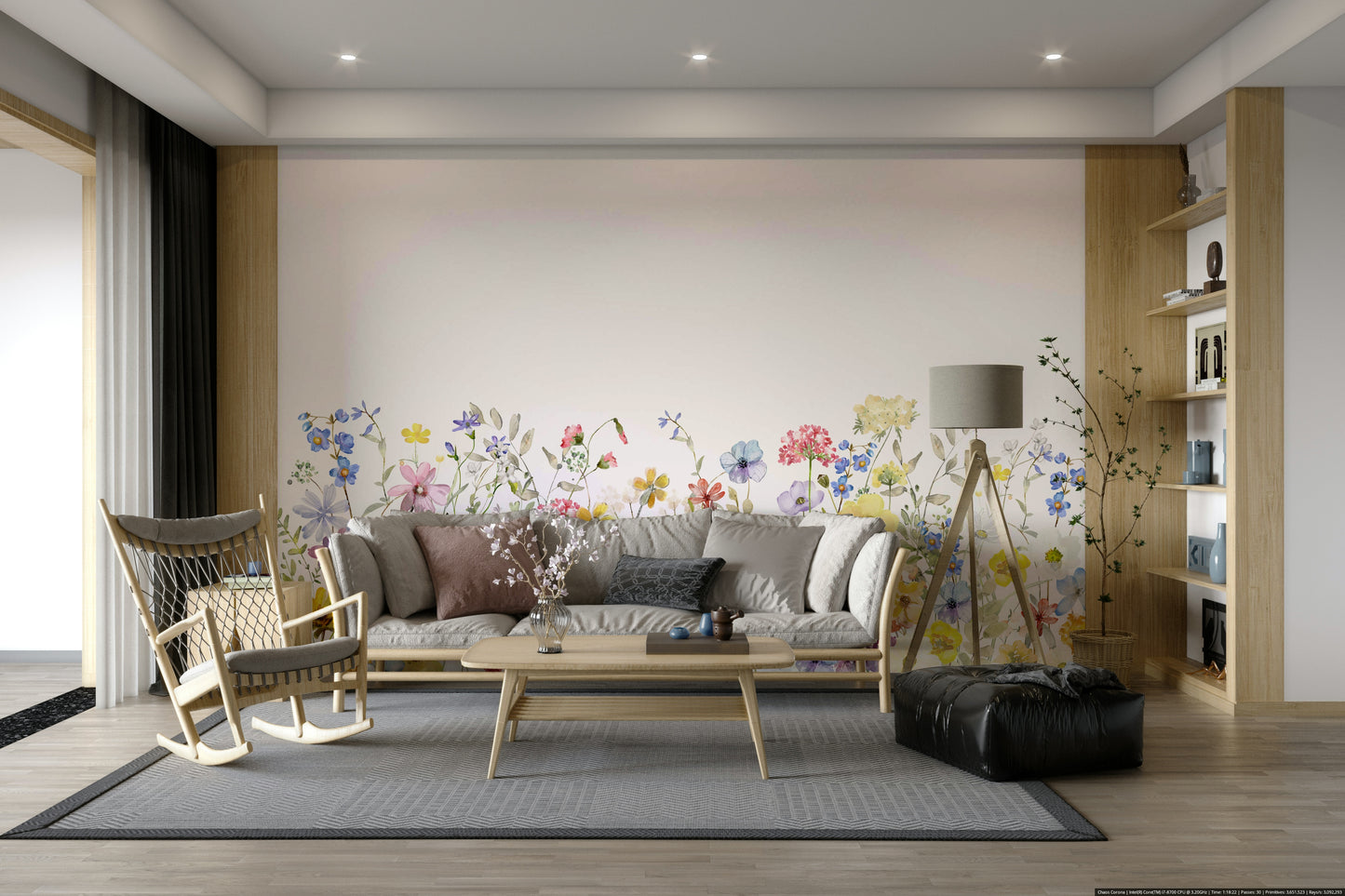 Botanical meadow mural for walls

