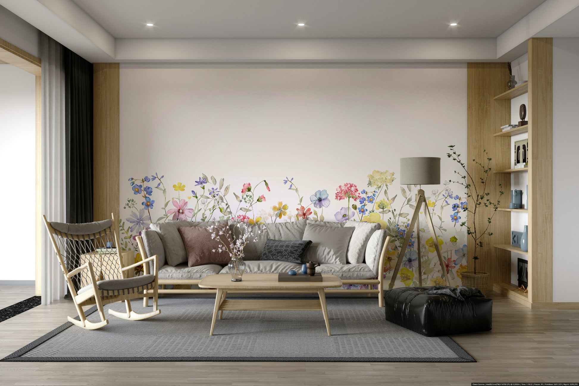 Botanical meadow mural for walls

