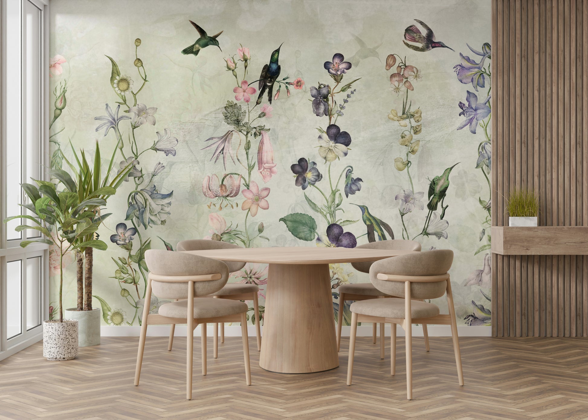 Soft floral mural design

