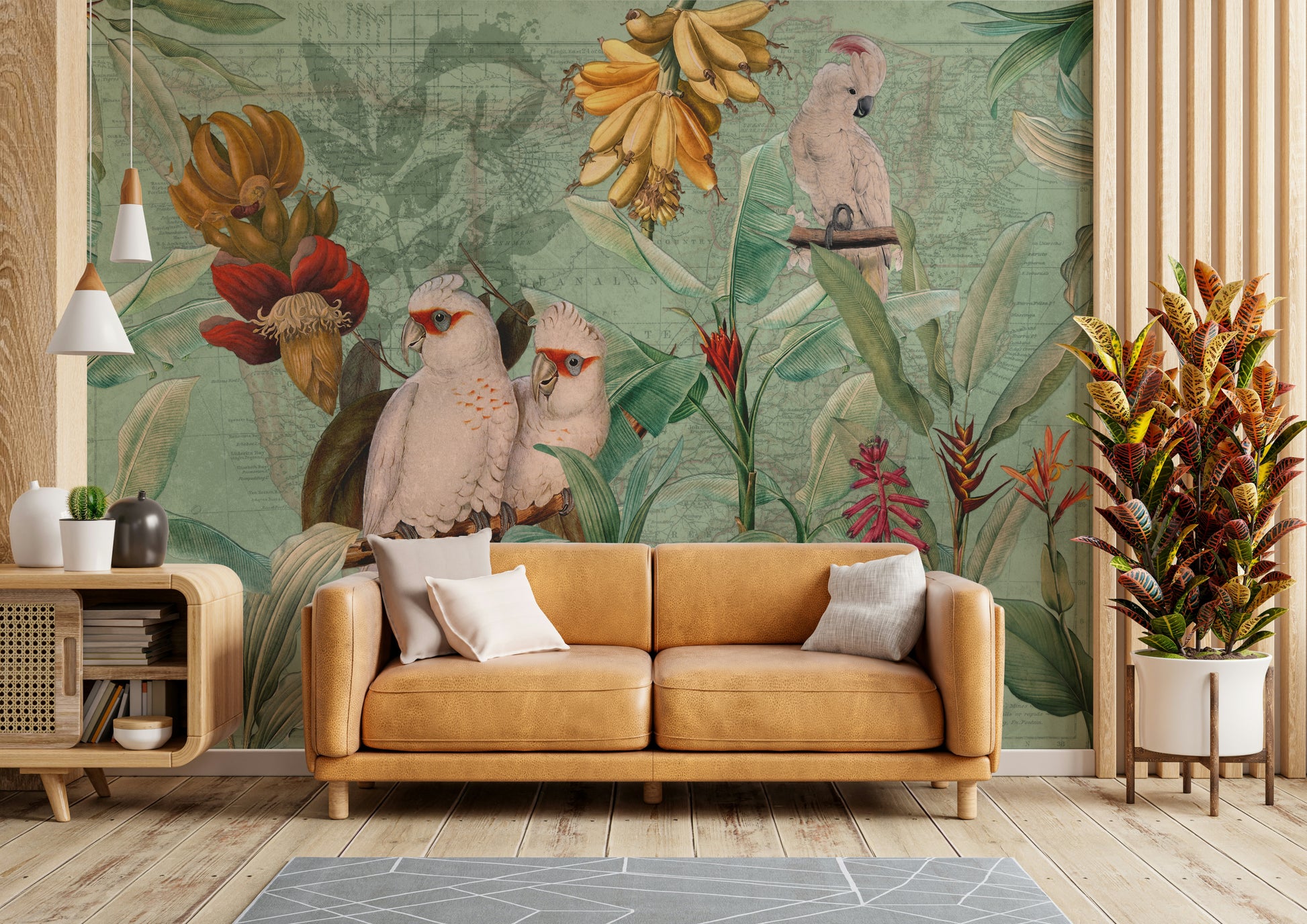 Antique-style tropical wallpaper


