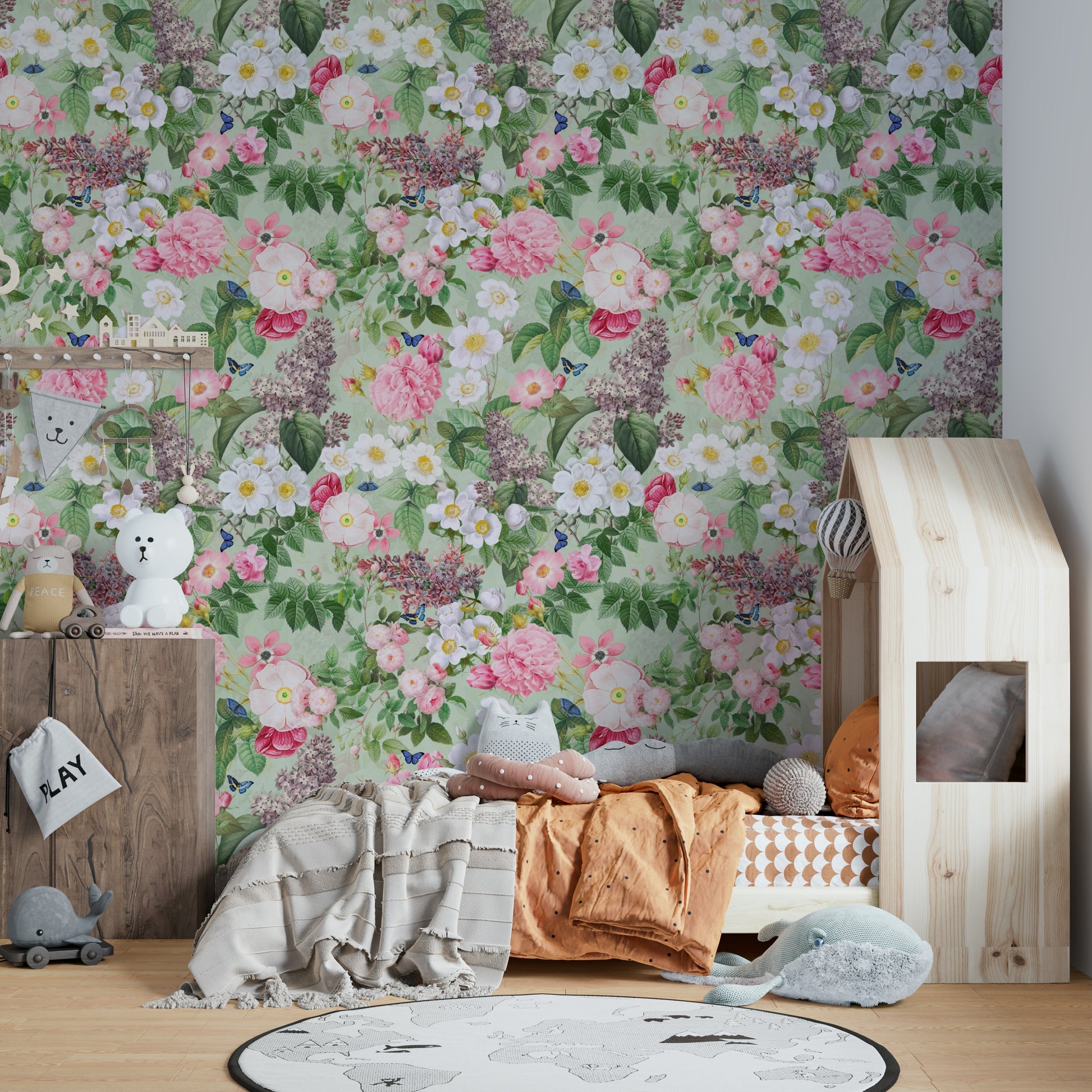 Bedroom serene botanical wallpaper

