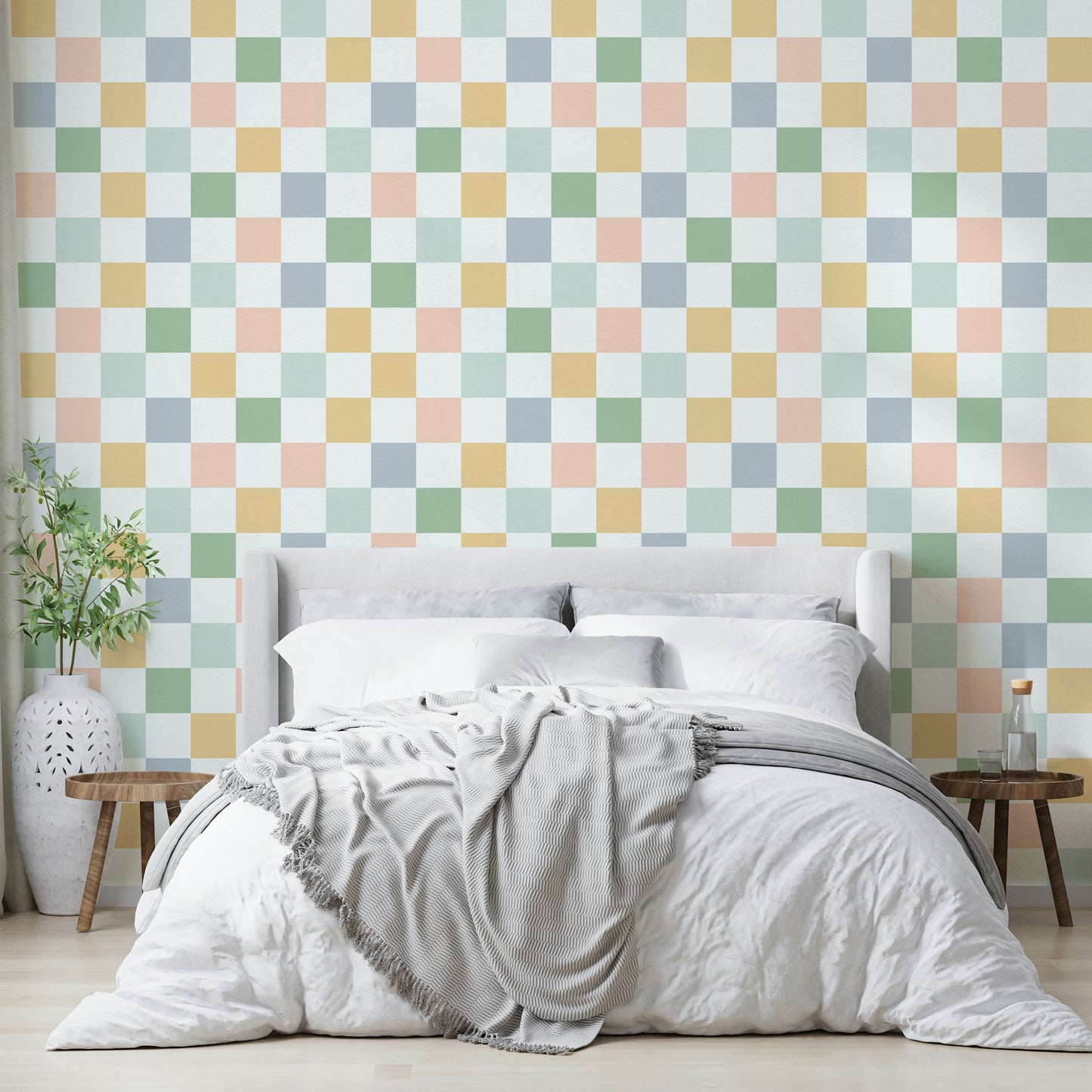 Classic checker pattern wallpaper for mid-century inspired spaces.

