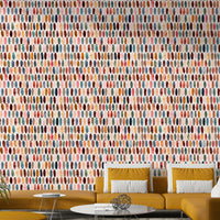 Scandinavian-style mural with pill-shaped pattern in warm tones.

