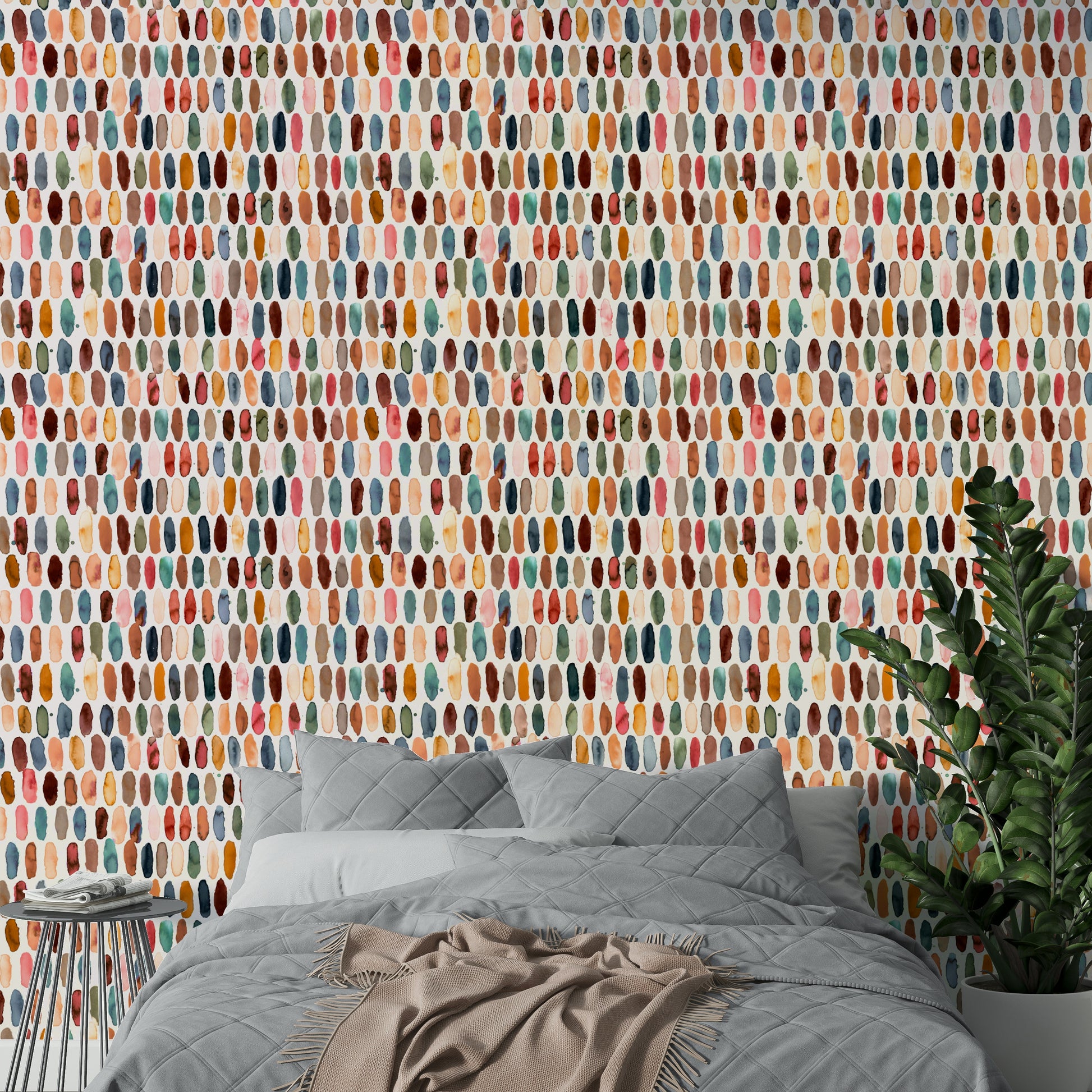 Earth-toned wallpaper with clean, structured pill design.

