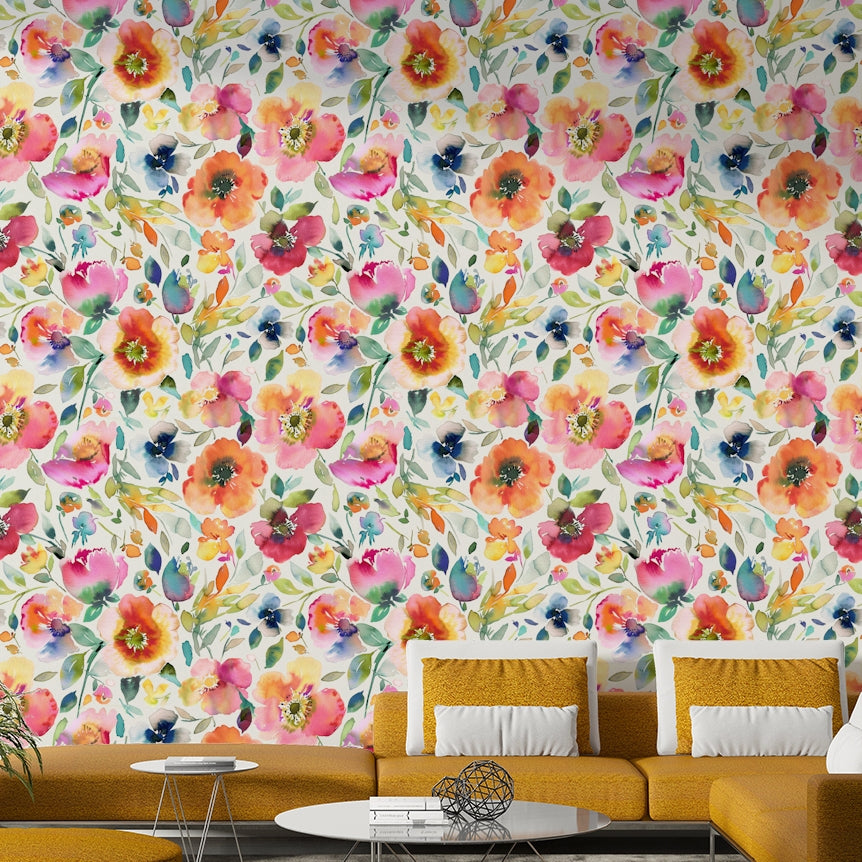 Retro-inspired wallpaper with vibrant orange spring poppies.

