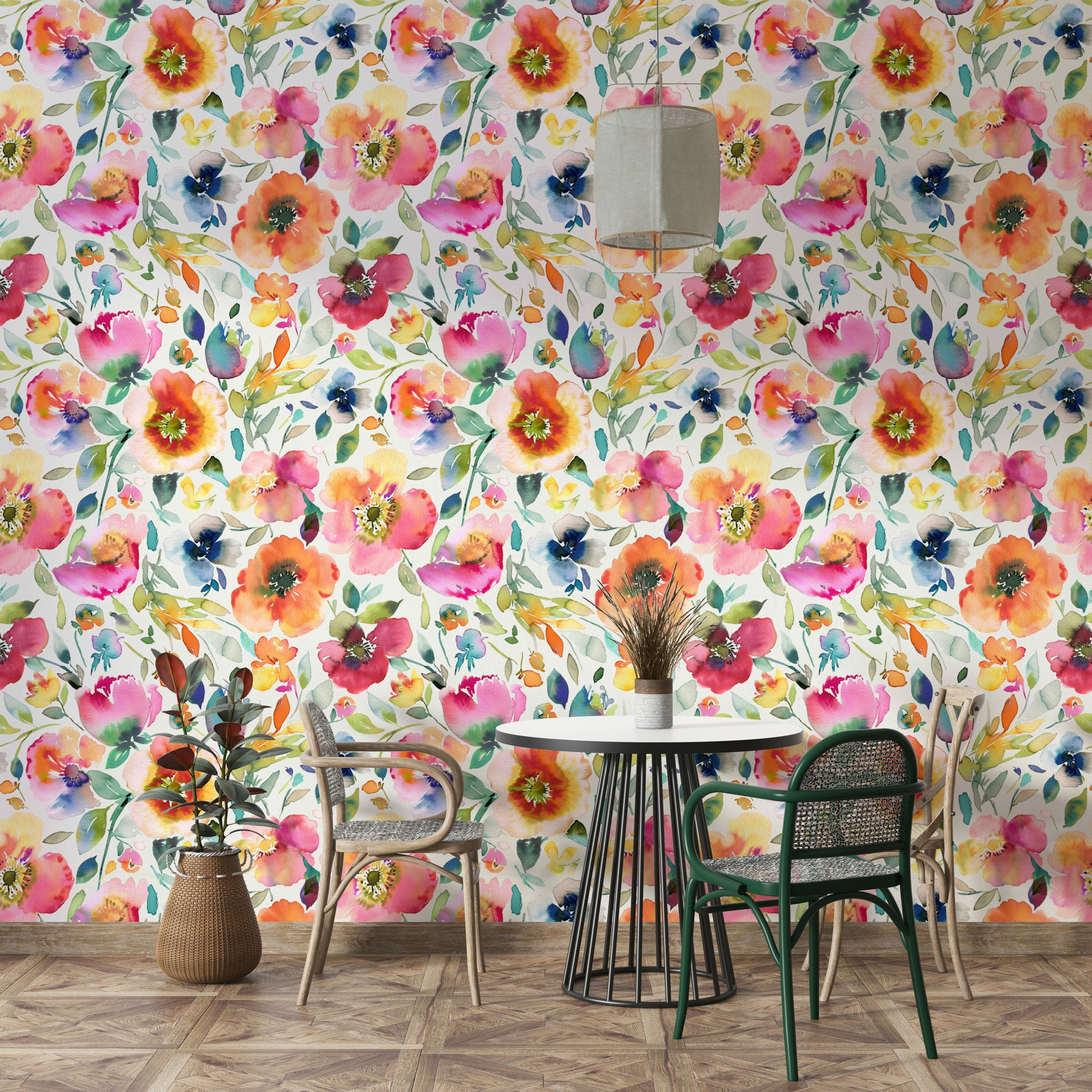 Vintage floral wallpaper perfect for boho or creative spaces.

