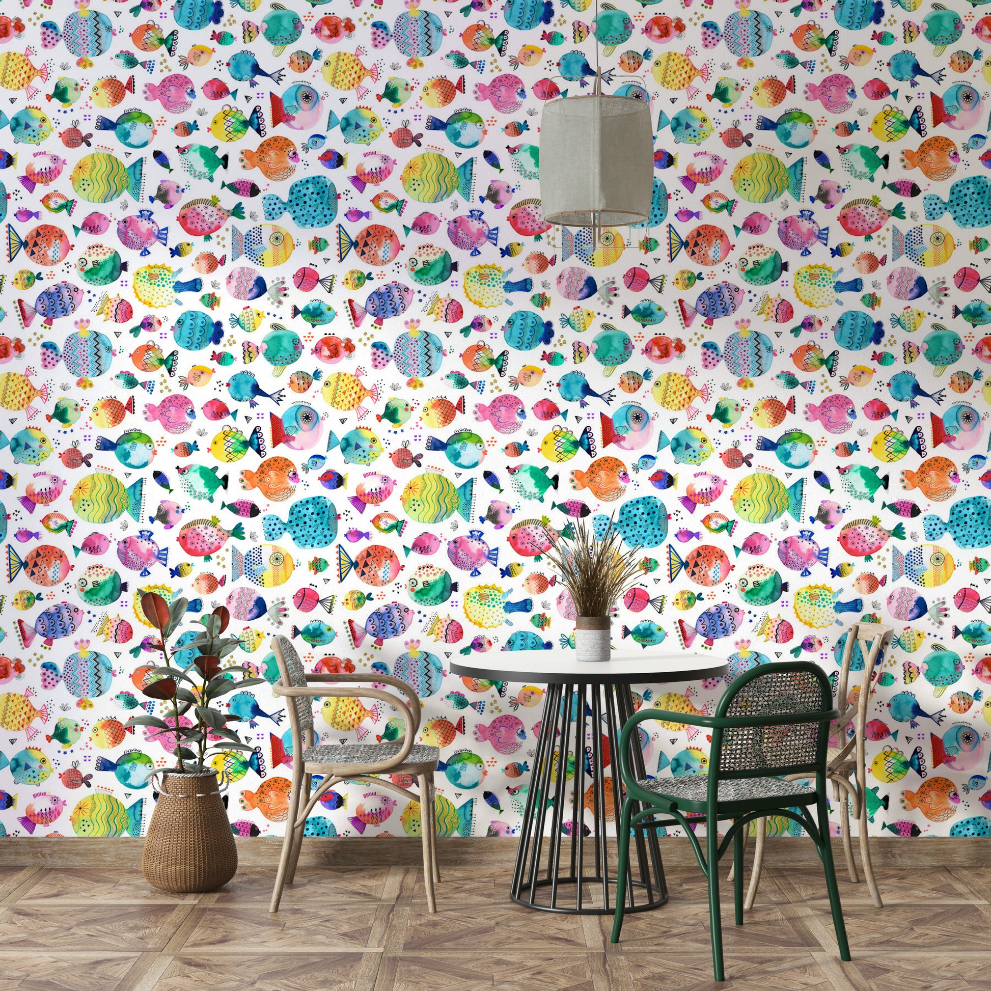 Ocean kids wallpaper with cheerful aquatic characters.

