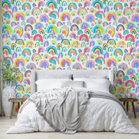 Joyful wallpaper with vivid rainbow stripes in watercolor style.

