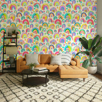 Artistic wallpaper featuring multicolor neon rainbows.

