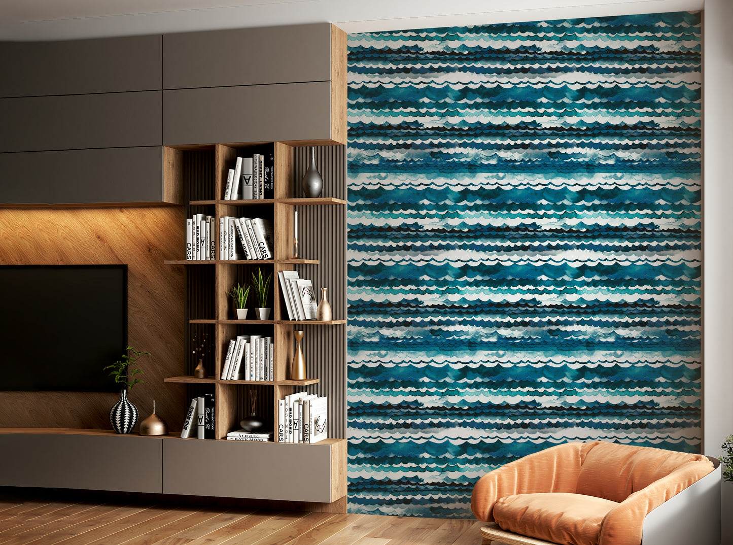 Deep and soft blue wallpaper mimicking ocean water movement.

