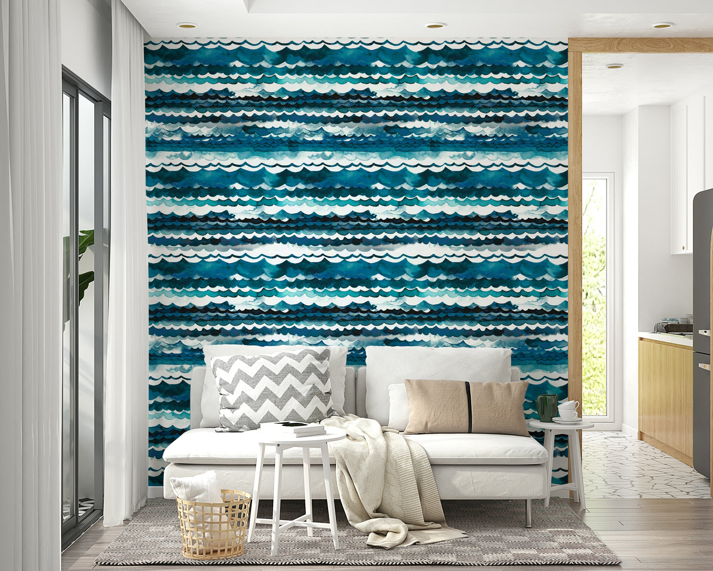 Ocean-inspired wallpaper with gentle, artistic wave design.

