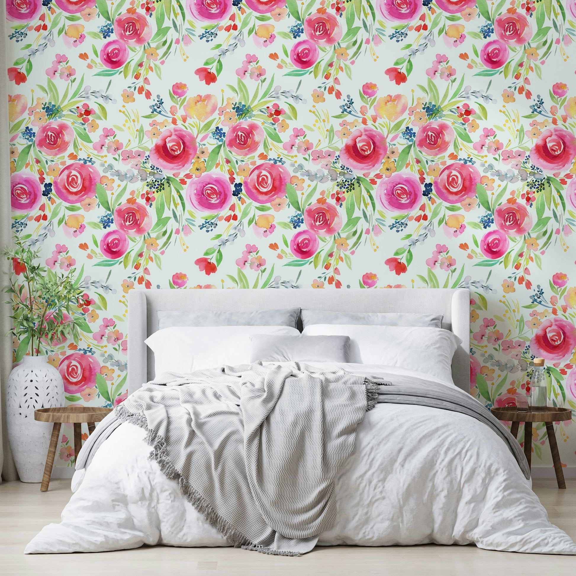 Spectacular floral design featuring lush roses and whimsical botanical patterns.

