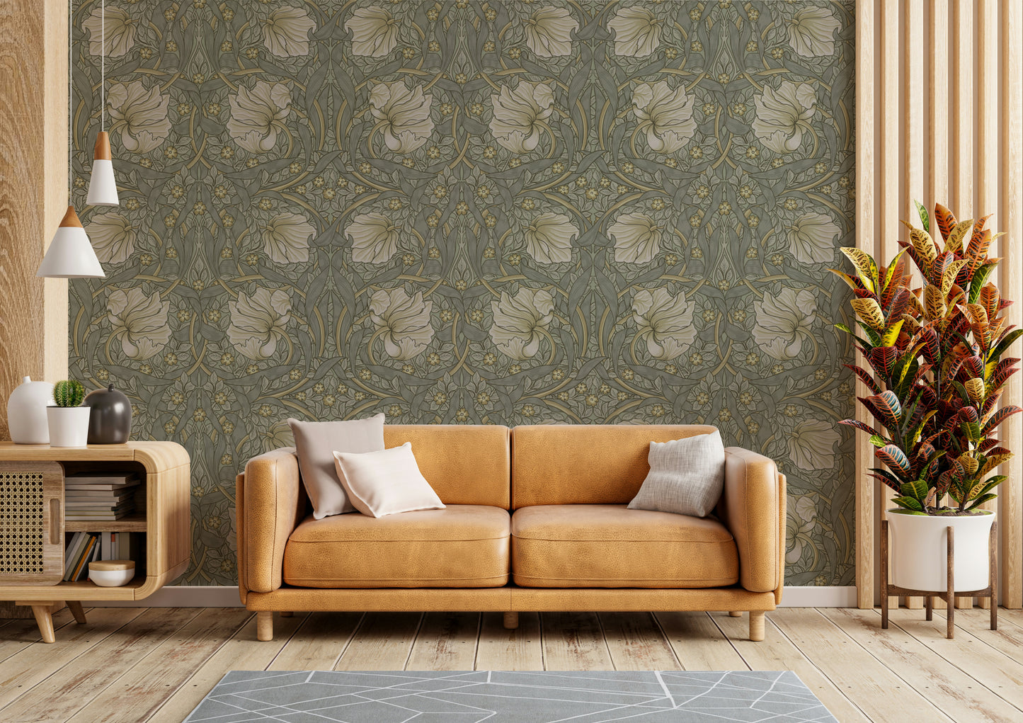 Detailed foliage and flower pattern wallpaper

