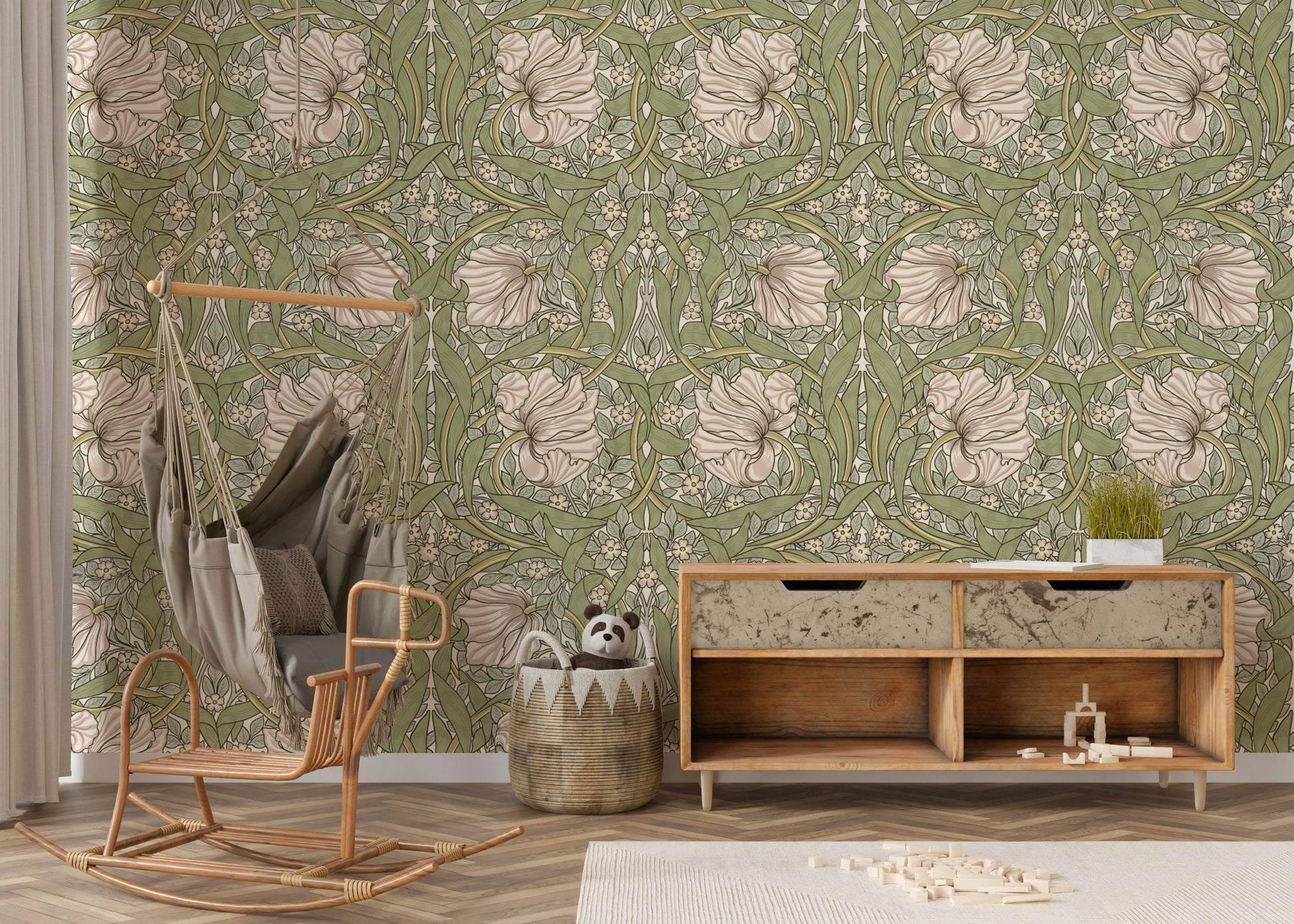 Pimpernel wallpaper with warm earthy tones


