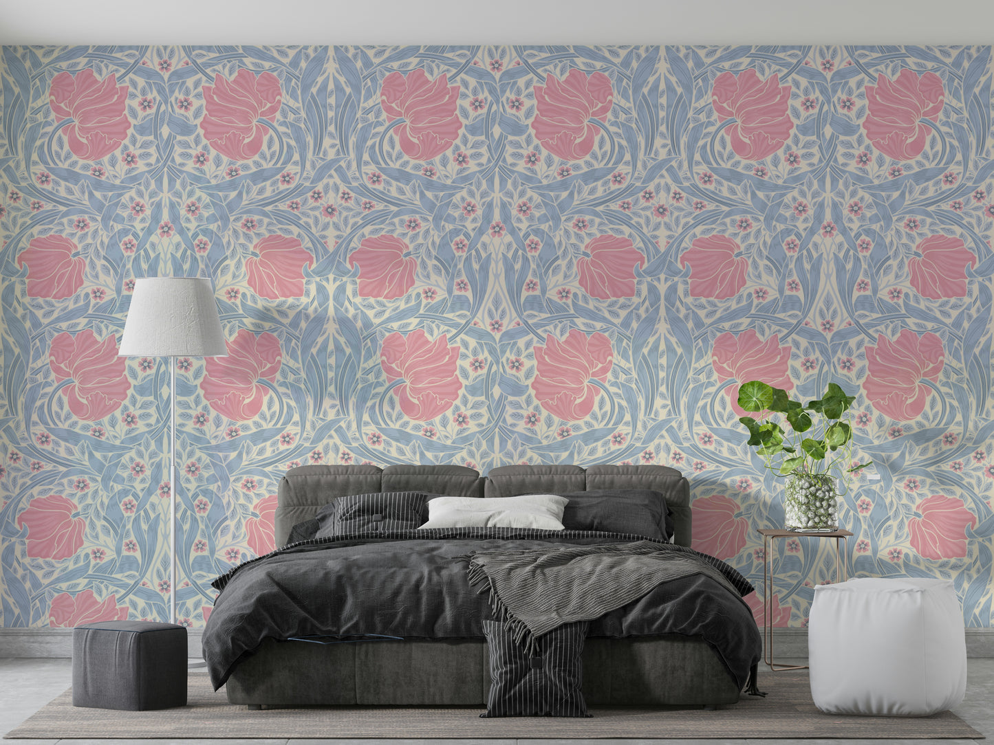 Detailed leaf and flower pattern wallpaper

