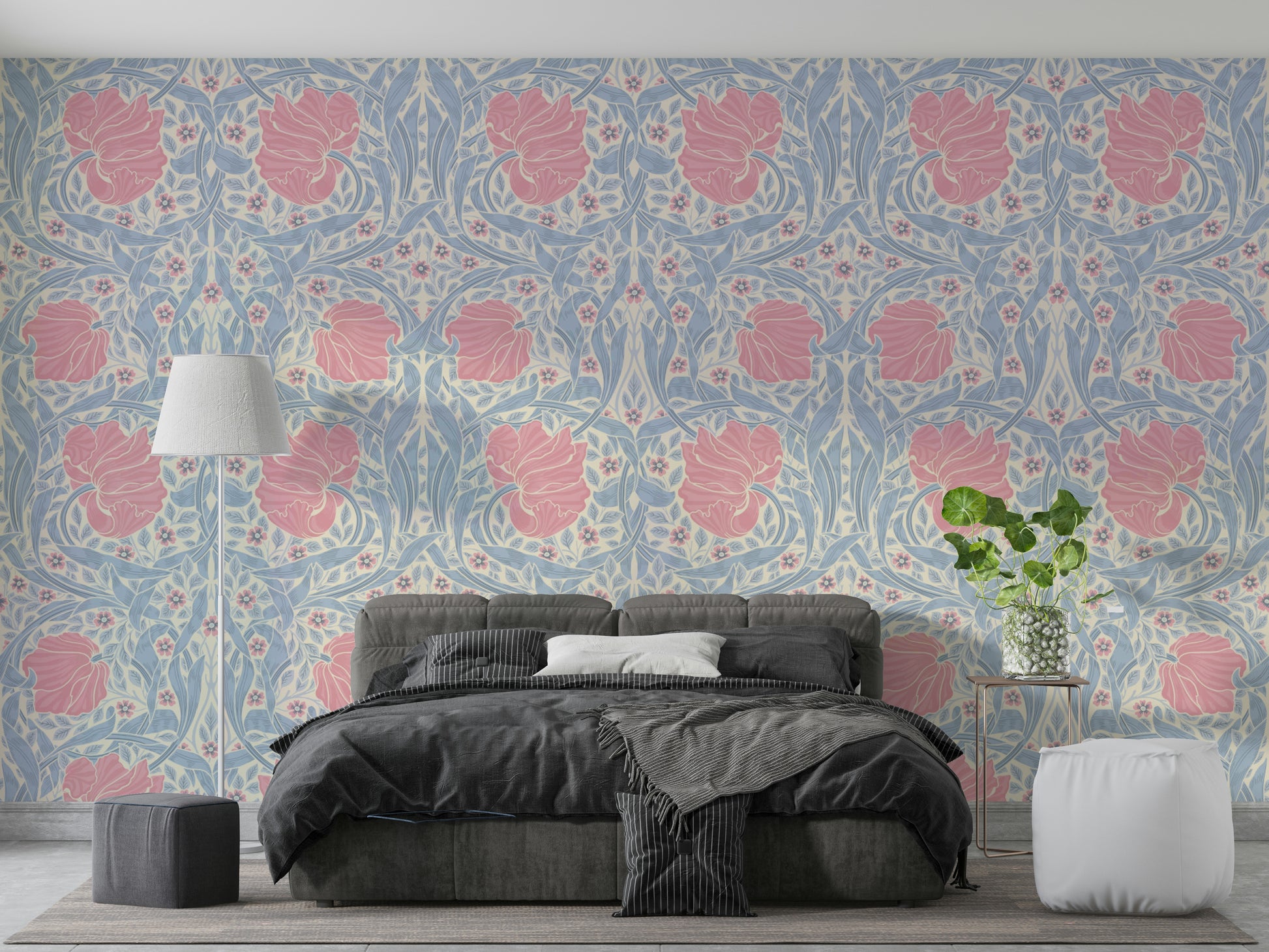 Detailed leaf and flower pattern wallpaper

