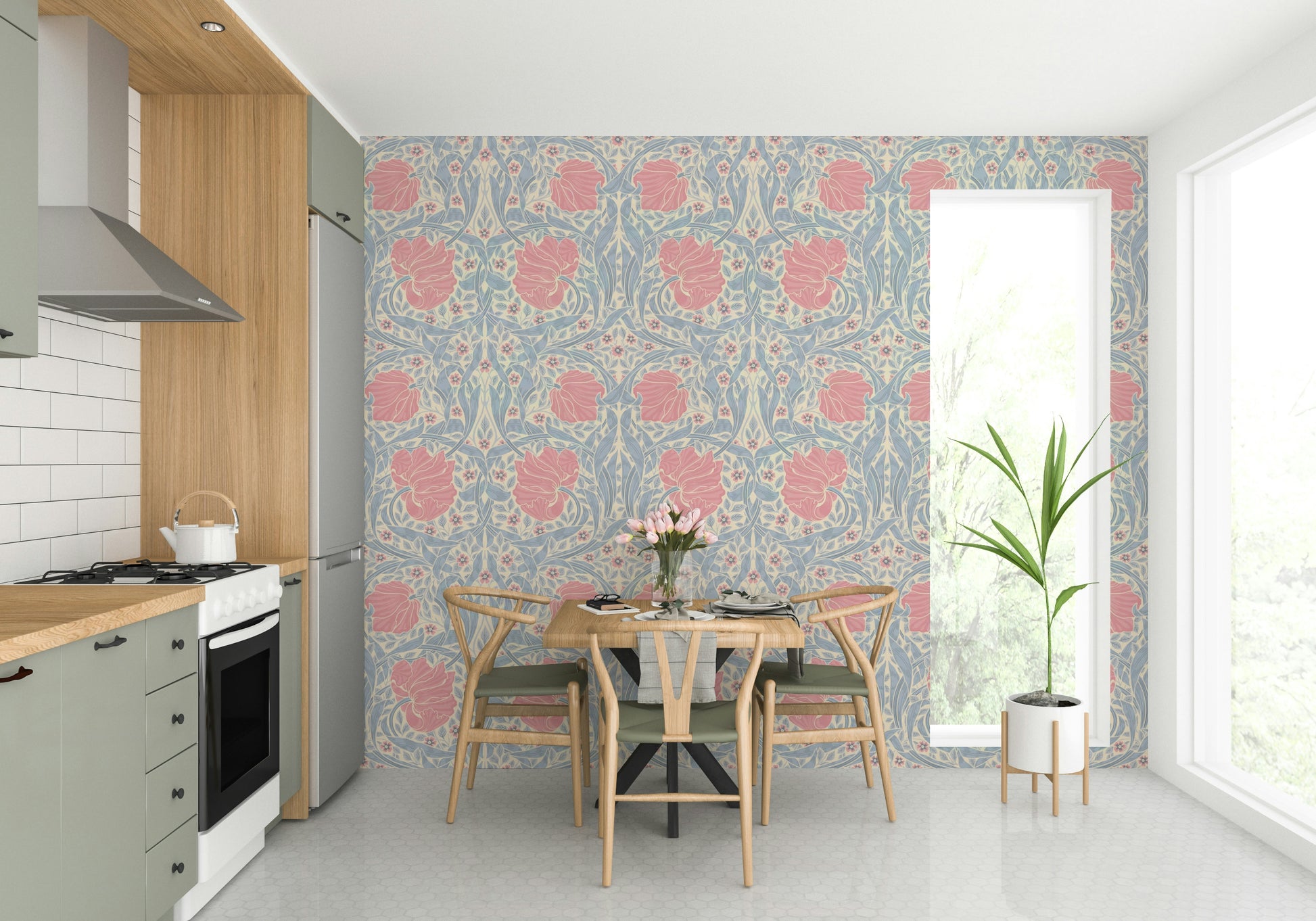 Traditional botanical wallpaper design

