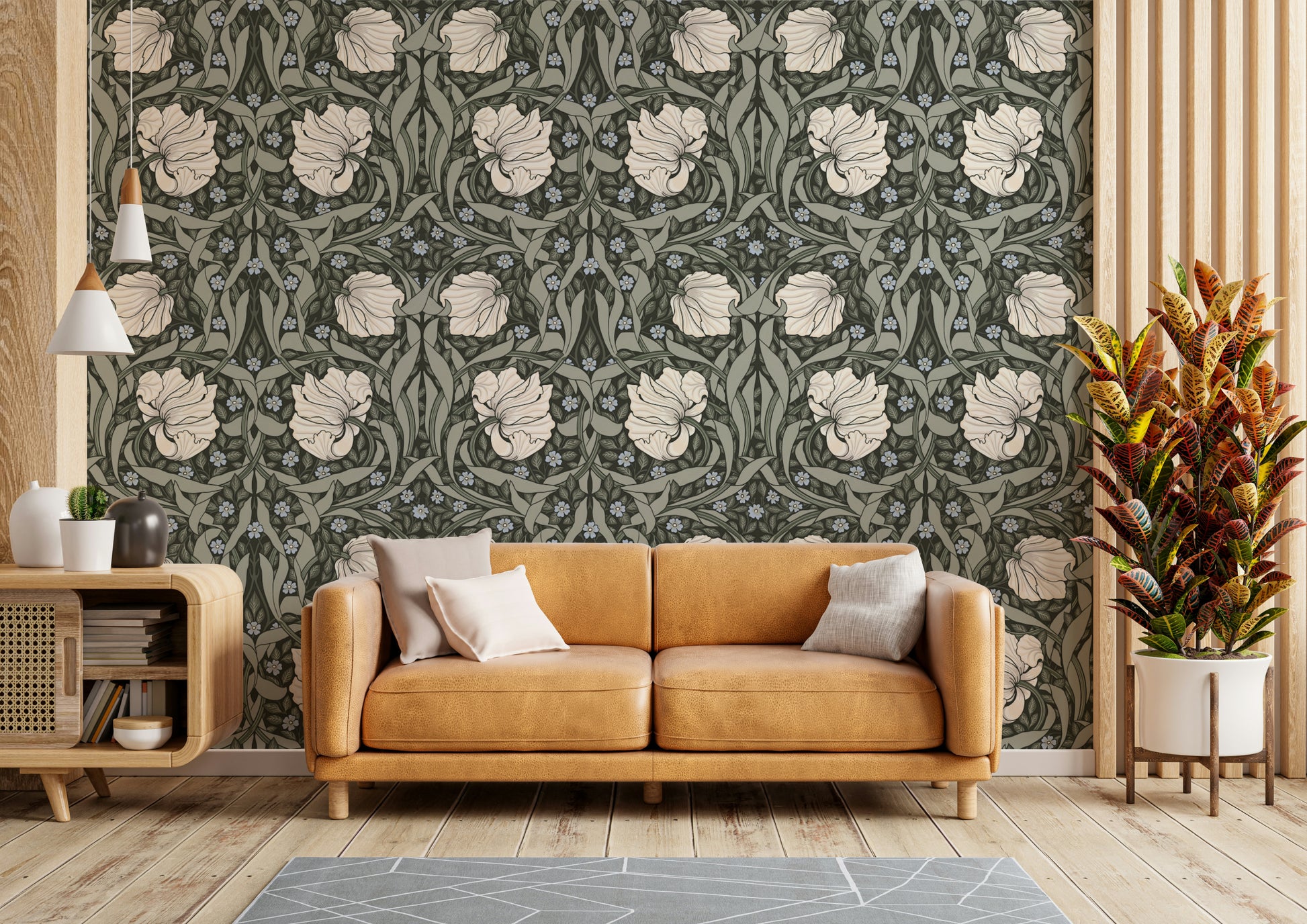 Elegant floral wallpaper with pimpernel flowers and greenery

