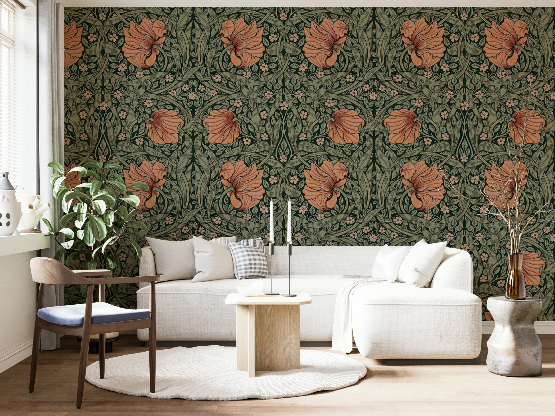 Nature-inspired wallpaper with detailed pimpernel flowers

