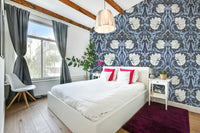 Intricate floral wallpaper in warm earthy tones

