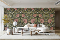 Intricate floral wallpaper with earthy tones

