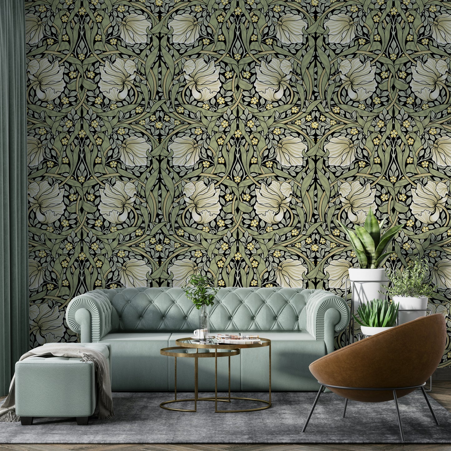 Intricate floral wallpaper featuring pimpernel flowers


