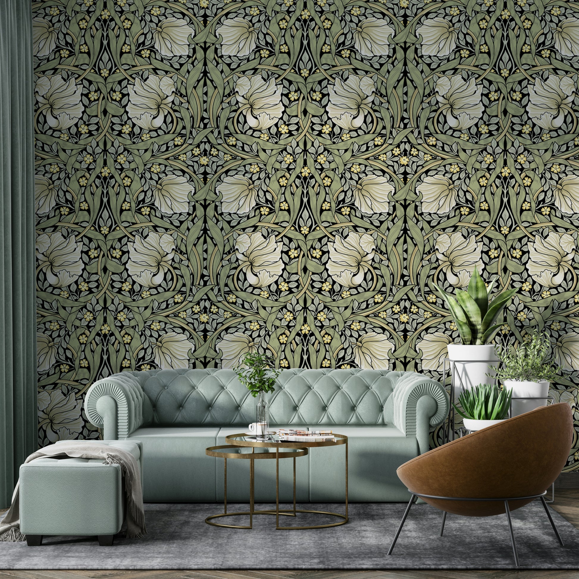 Intricate floral wallpaper featuring pimpernel flowers


