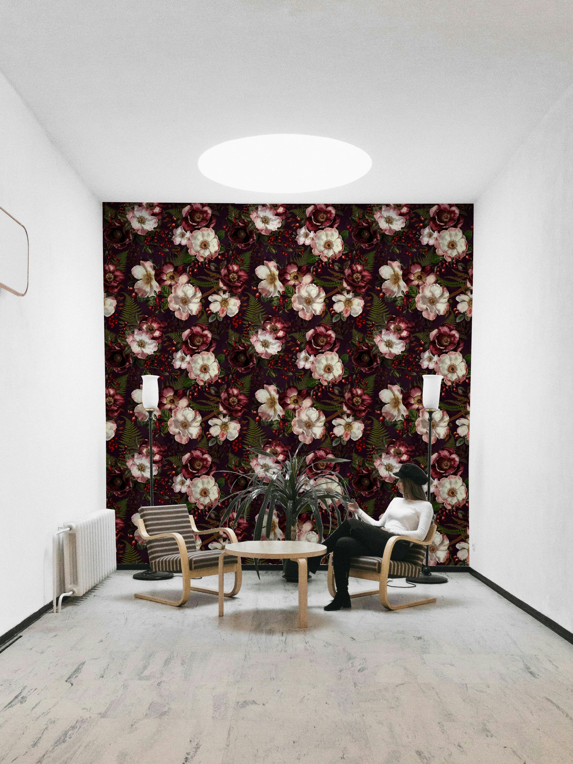 Elegant floral wallpaper in dark shades with roses

