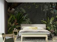 Calm jungle night mural featuring soft blue and green tones.

