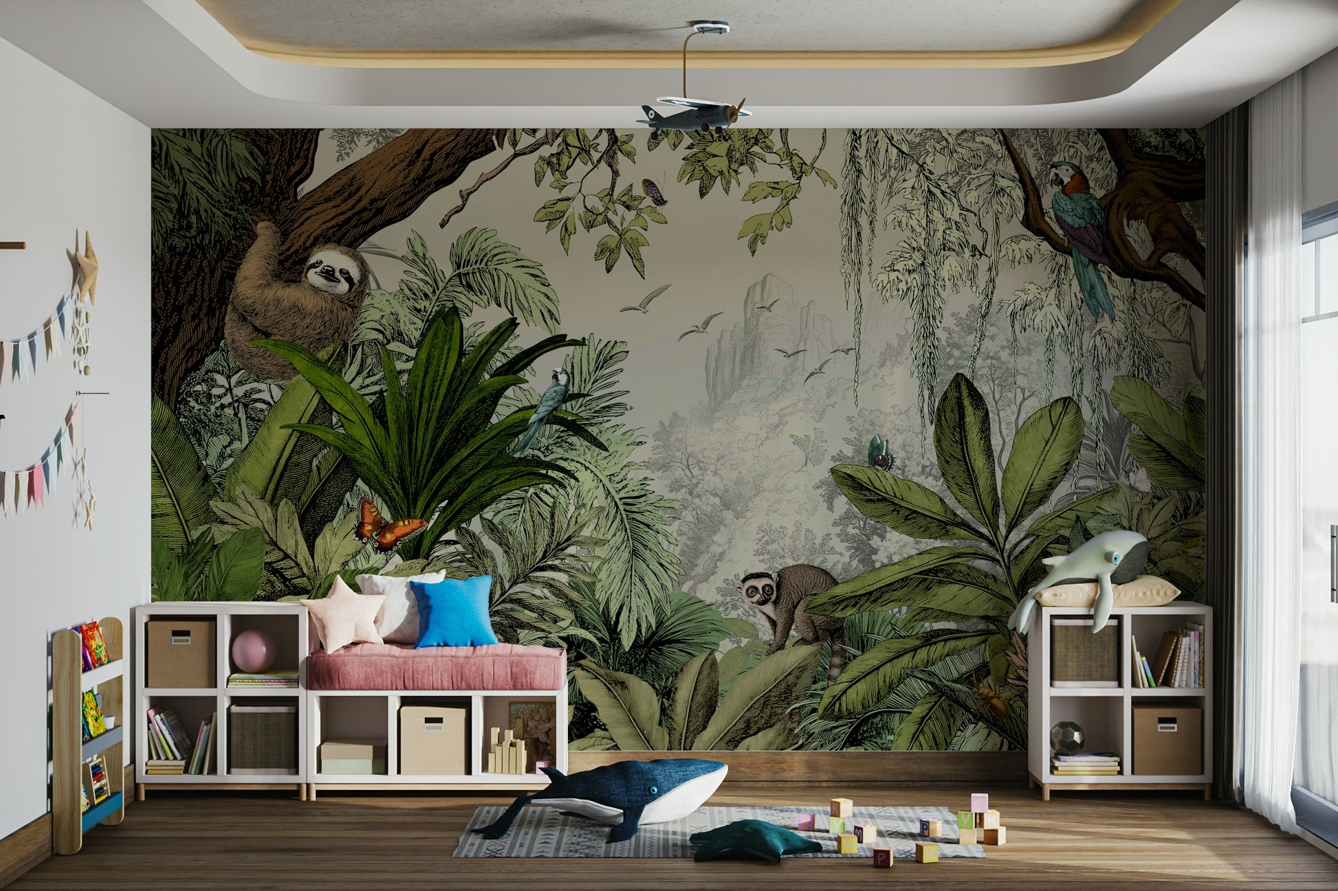 Jungle Vista Day Wall Mural adding a tropical touch to your space.

