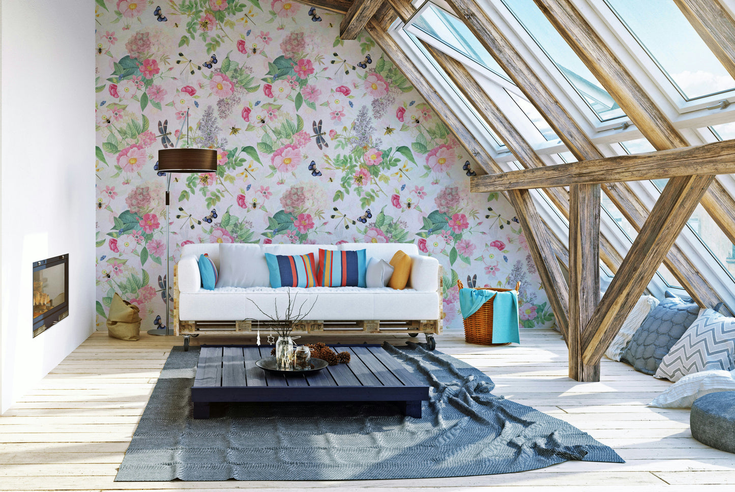 Soft floral mural for a romantic atmosphere

