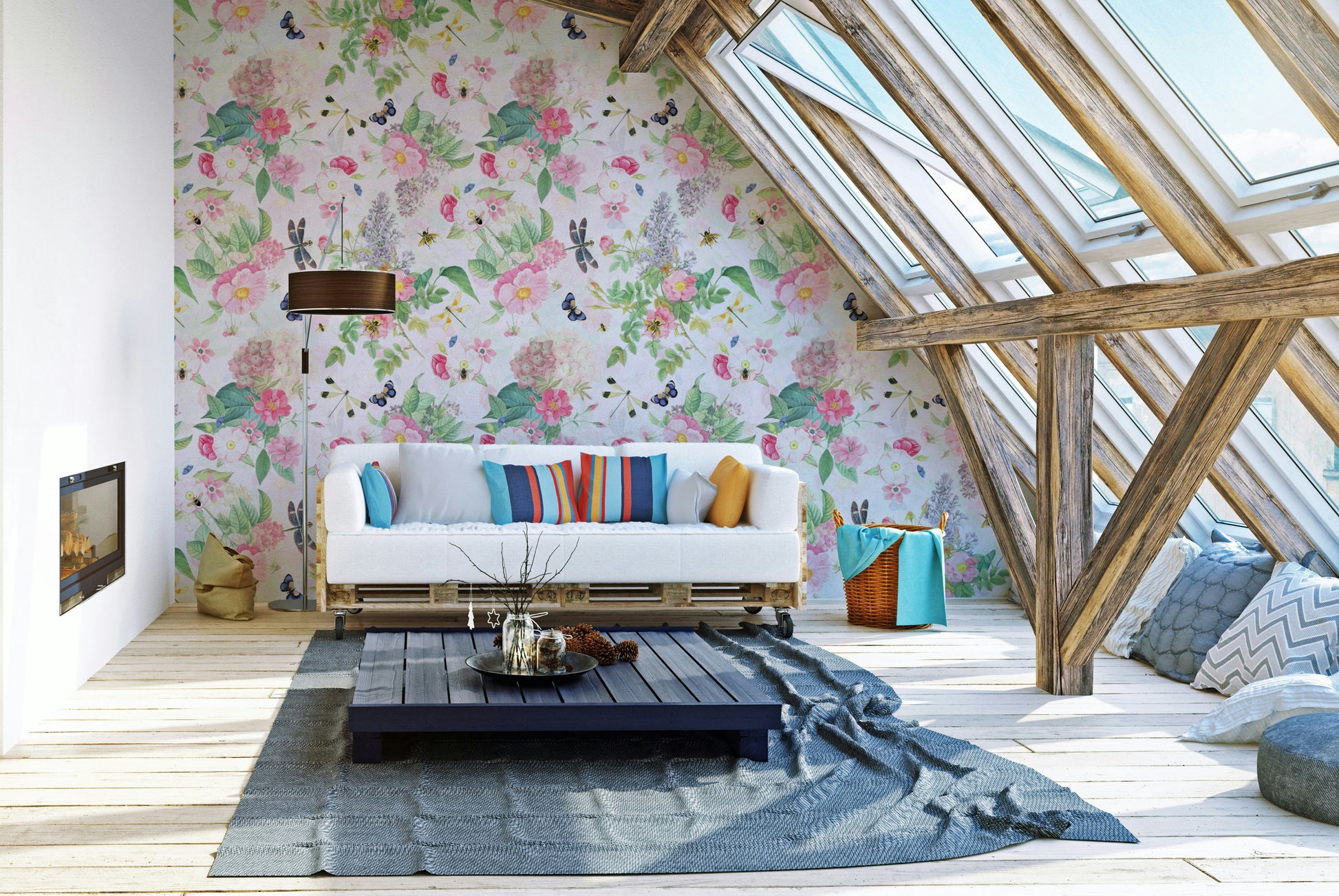 Soft floral mural for a romantic atmosphere

